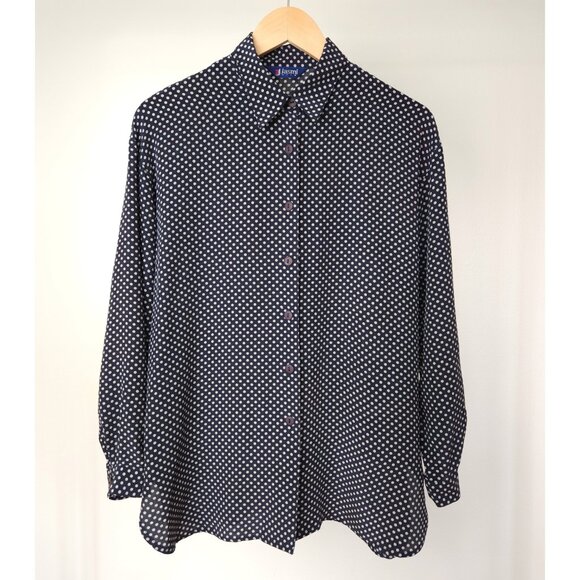 Vintage silk polka dot button down blouse navy, white - Picture 4 of 11